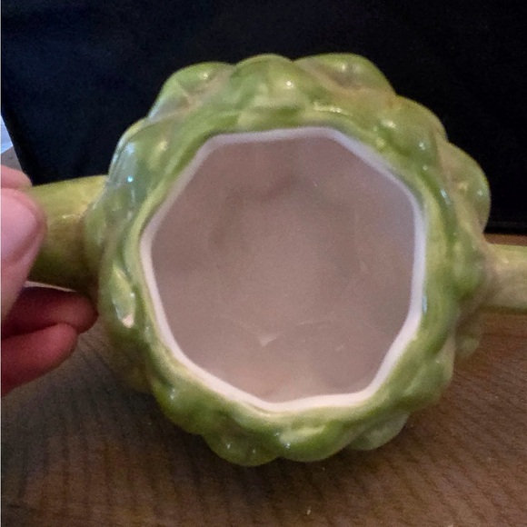 Vtg Teleflora Green Artichoke Teapot with Lid Glazed Approx 5" tall x 9" wide - Picture 5 of 6